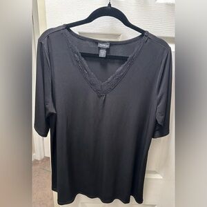 Torrid Black Lace-Trim V-Neck Top (Size 1 / 1X 14-16)